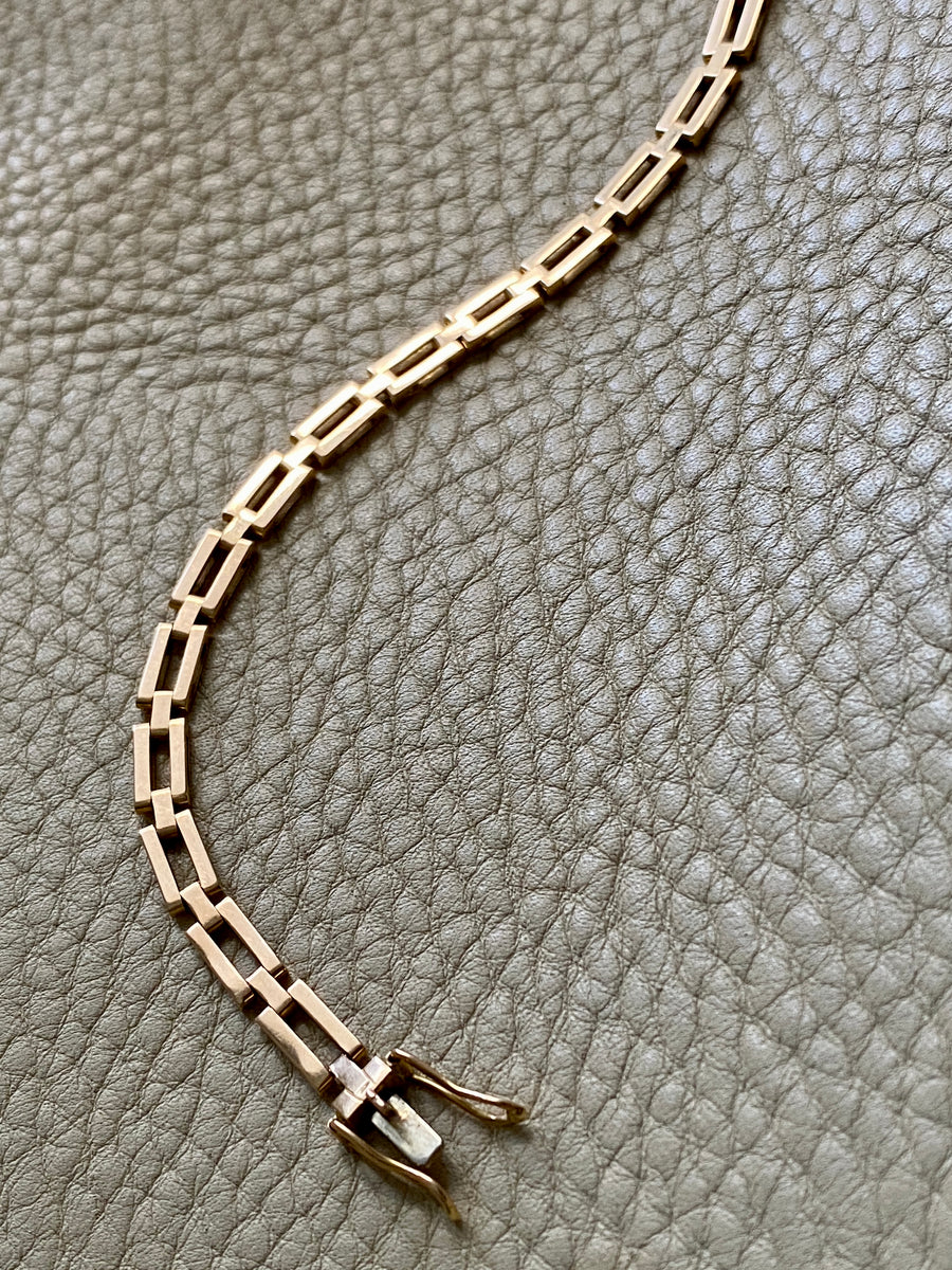 Chic square link 18k solid gold bracelet - Mid century