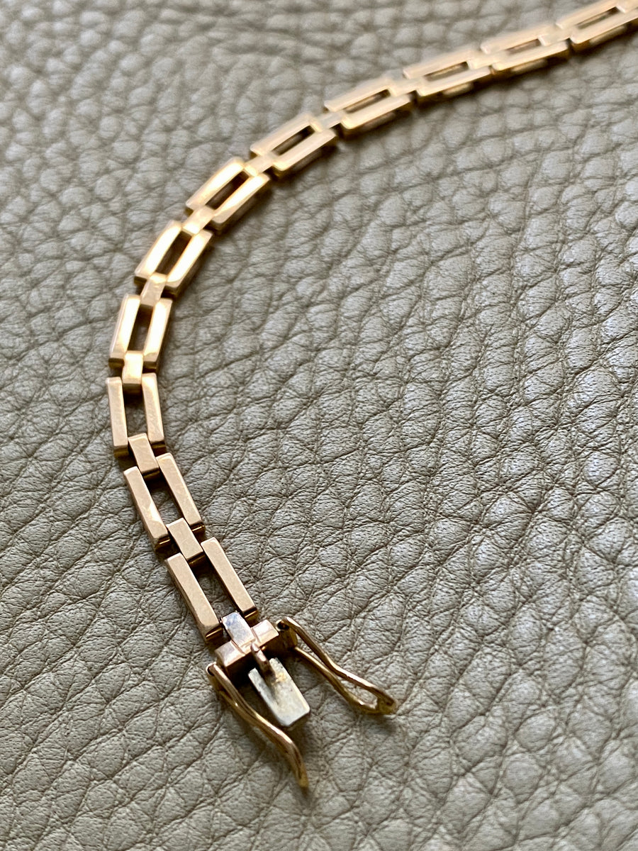 Chic square link 18k solid gold bracelet - Mid century